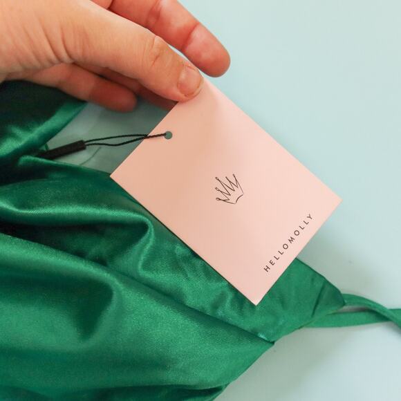 NEW Hello Molly Kelly Green Satin Midi Slip Cowl Neck Dress Size Large US 8 - Picture 3 of 10